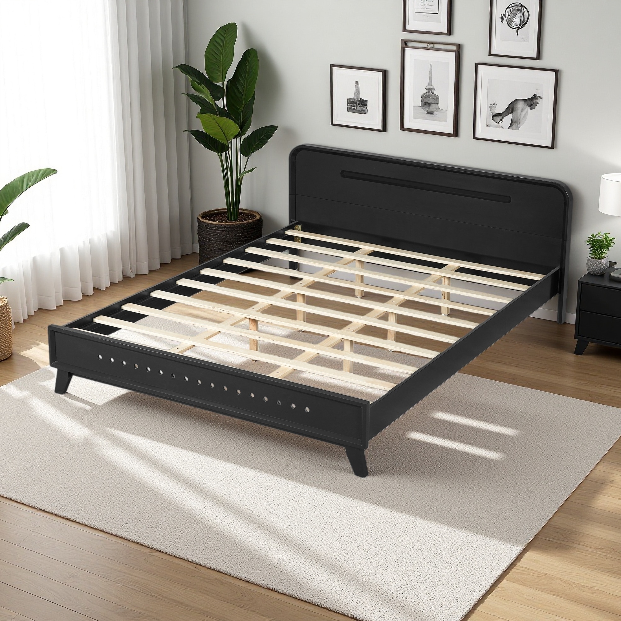 Queen Pine Solid Wood Bed, Timeless Design, No Box Spring Needed