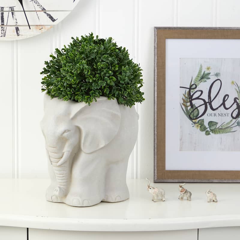 16" Boxwood Topiary Artificial Plant in Planter UV Resistant