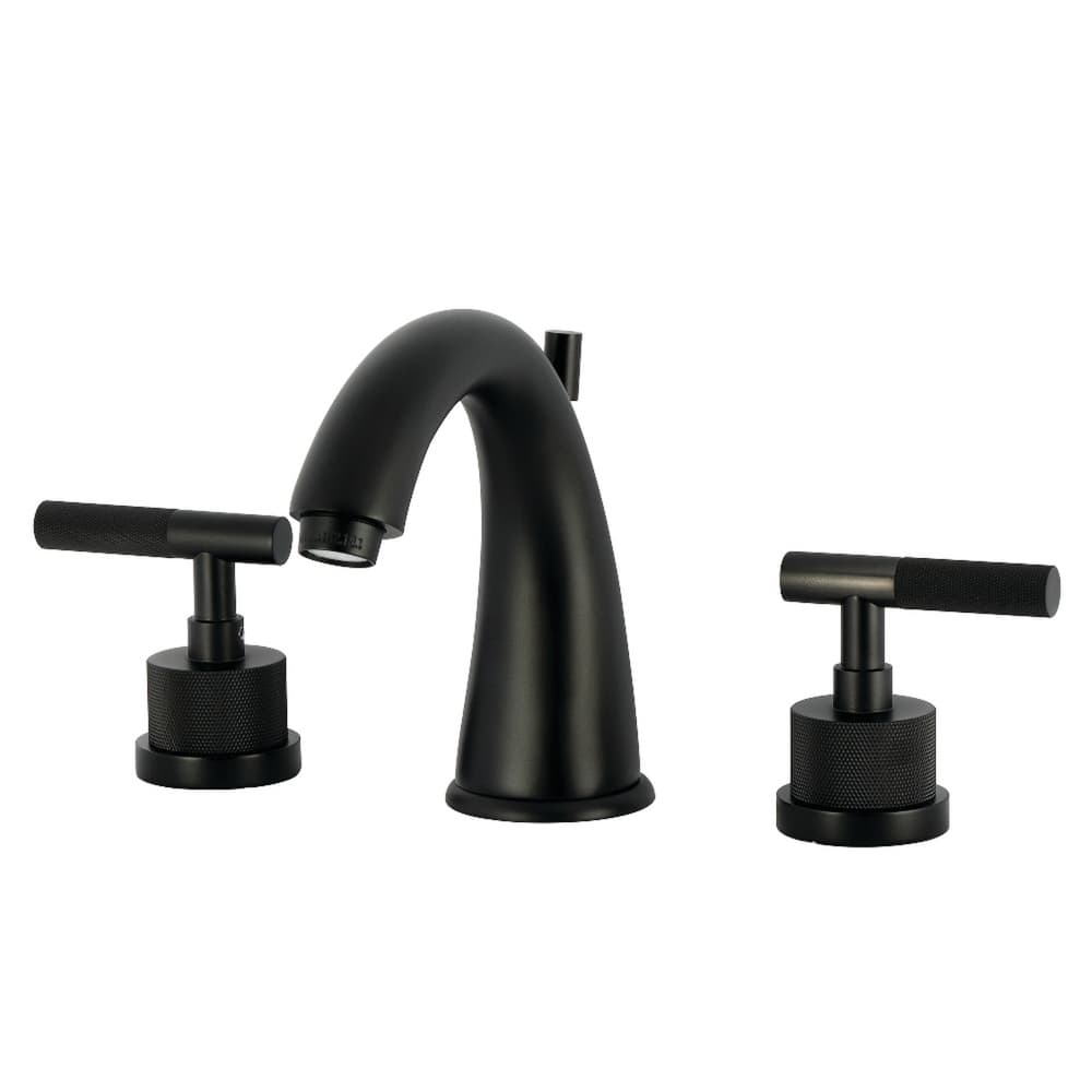Kingston Brass Convergent Two-Handle 3-Hole Deck Mount Widespread Bathroom Faucet with Knurled Handle and Brass Pop-Up Drain