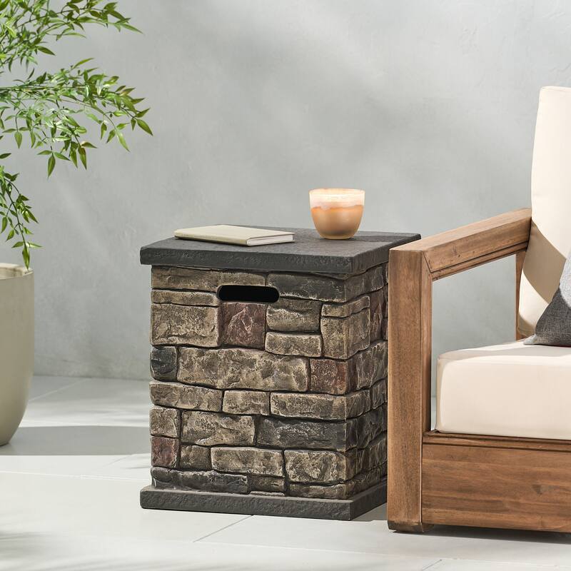 Chesney Outdoor Lightweight Concrete Tank Holder Side Table by Christopher Knight Home - Brown