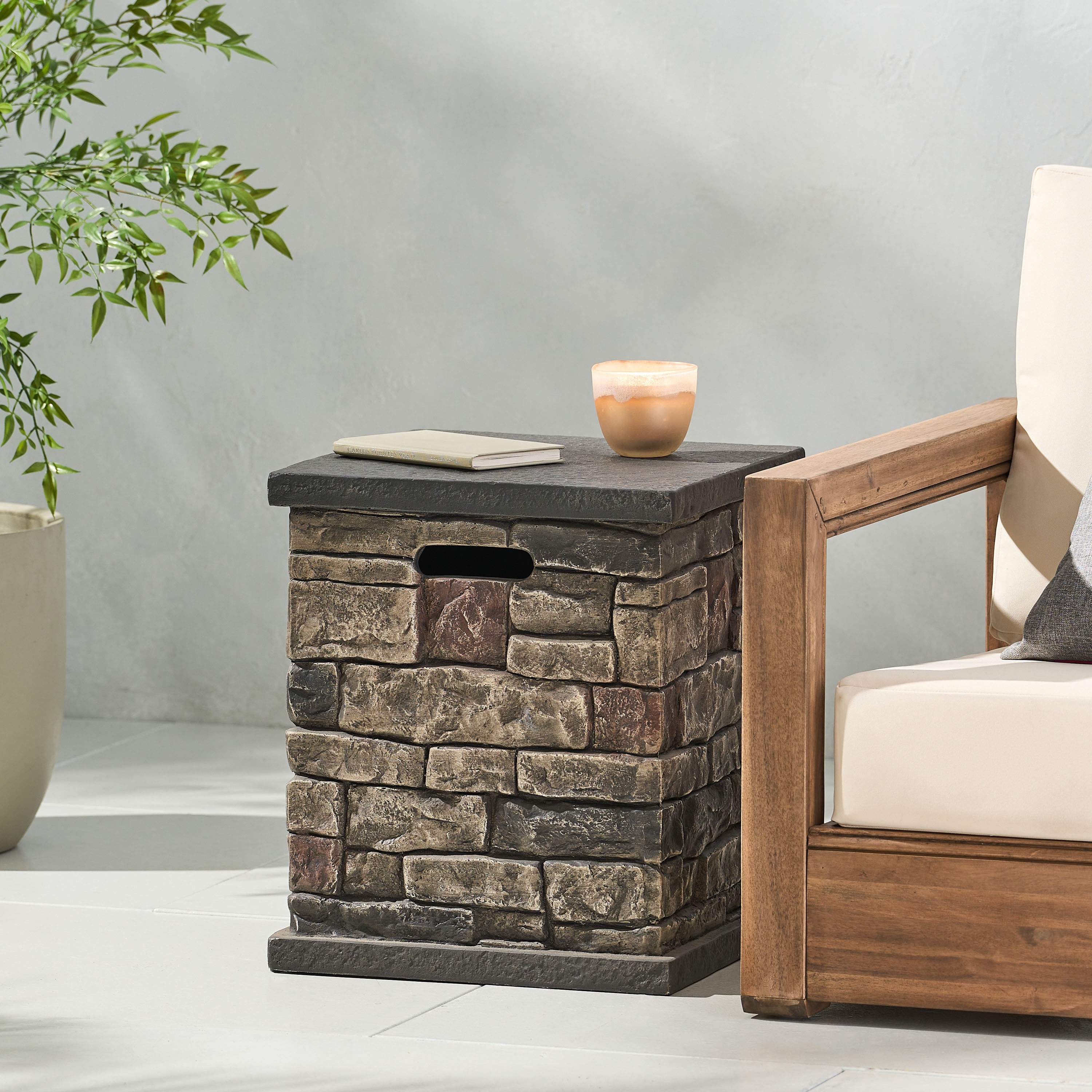 Chesney Outdoor Lightweight Concrete Tank Holder Side Table by Christopher Knight Home