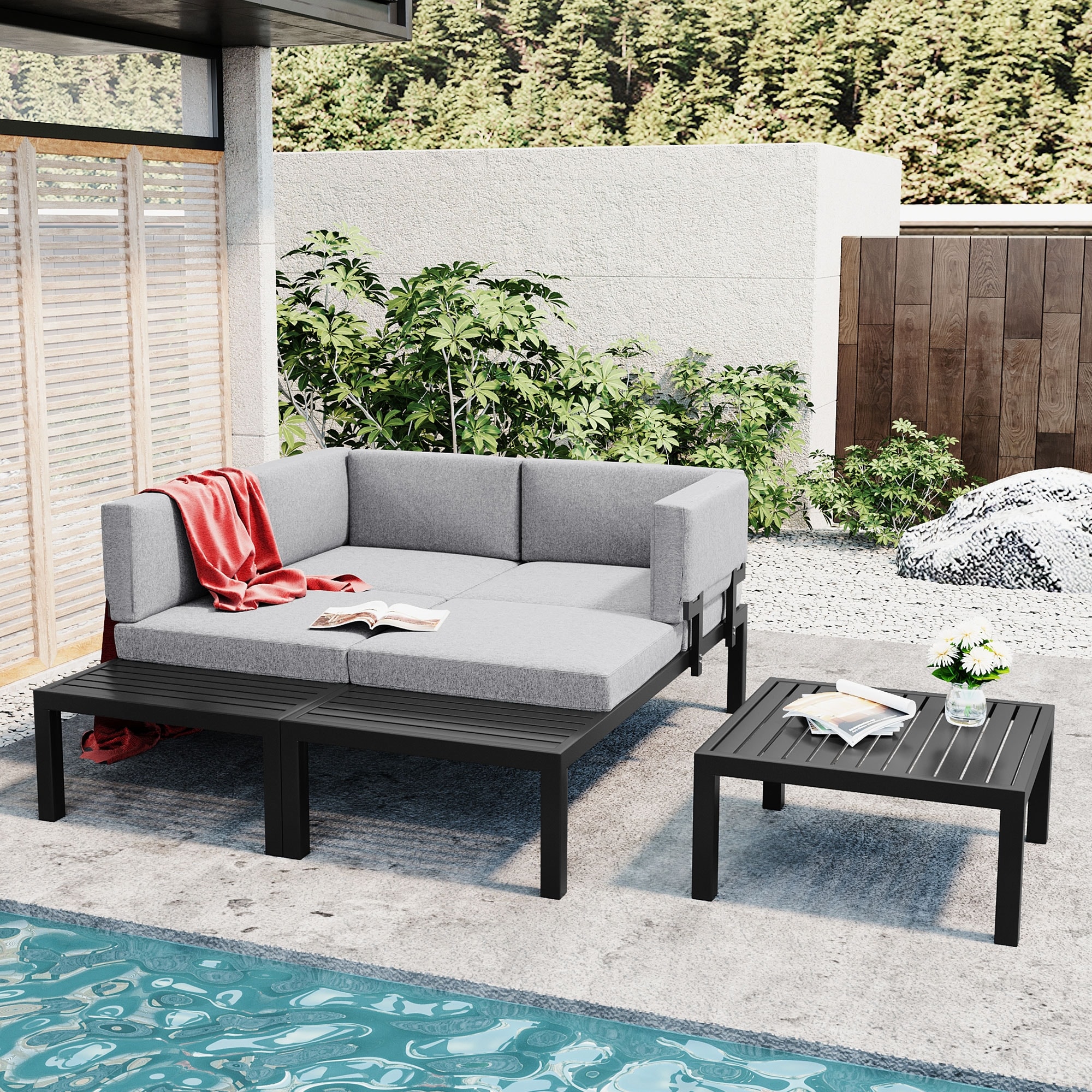 Outdoor 3-piece Aluminum Alloy Sectional Sofa Set - Bed Bath & Beyond -  35696344