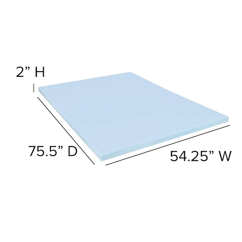 Gel Infused Hypoallergenic Cooling Memory Foam Mattress Topper - Blue