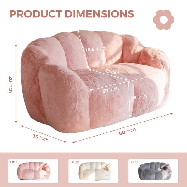 dimension image slide 0 of 3, Loveseat Floral Shaped Bean Bag Sofa
