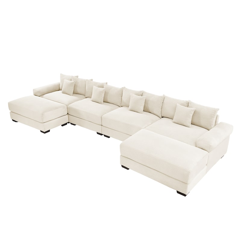 GDFStudio - Corduroy U-Shaped 4-Seater 167.6" Cloud Modular Sectional Couch with 2 Ottomans