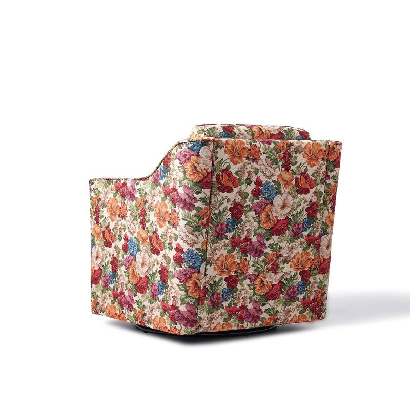 Patterned Linen Swivel Armchair Floral Accent Chair for Living Room