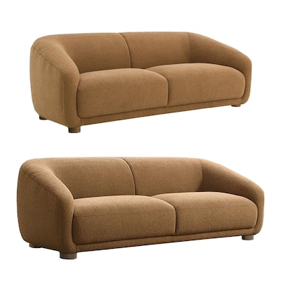 Oliver 2pc Sofa and Loveseat Set, Round Sloped Arms, Soft Brown Boucle