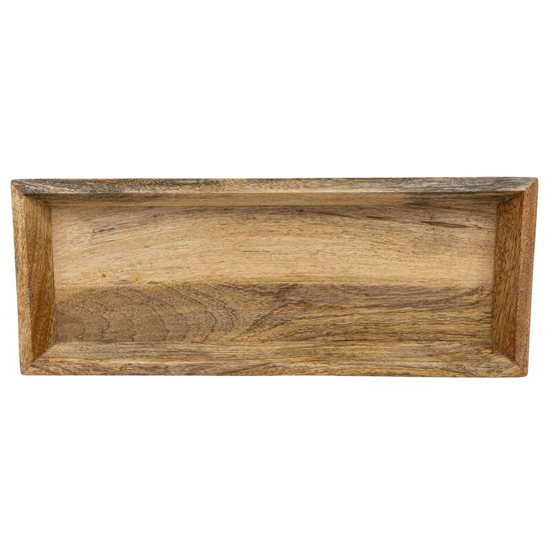 Foreside Home & Garden Brass Stripe Detail Tray Mango Wood & Metal - 18 x 7 x 1.5"H