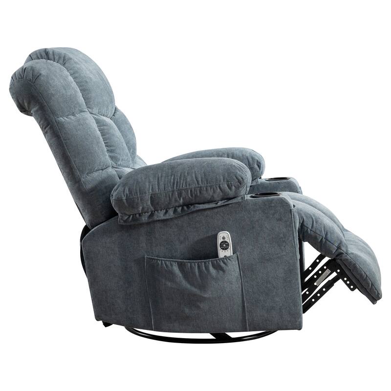Swivel Massage Recliner Chair with Lumbar Heating, Oversized Lounge Sofa with Cup Holders, USB Port & 2 Side Pockets