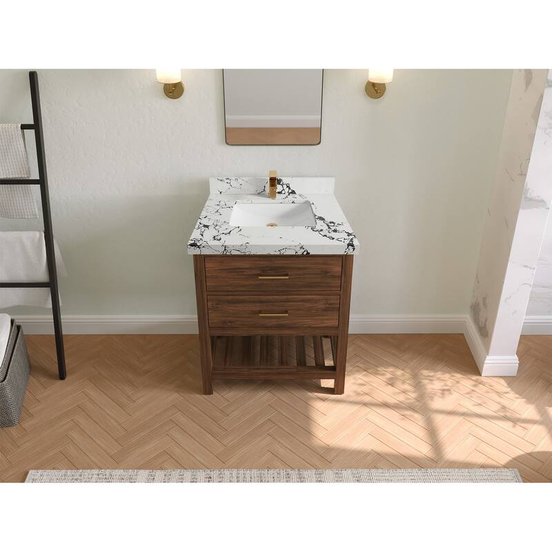 Willow Collections 30 in. W x 22 in. D Parker Solid Teak Single Sink Bathroom Vanity with Countertop