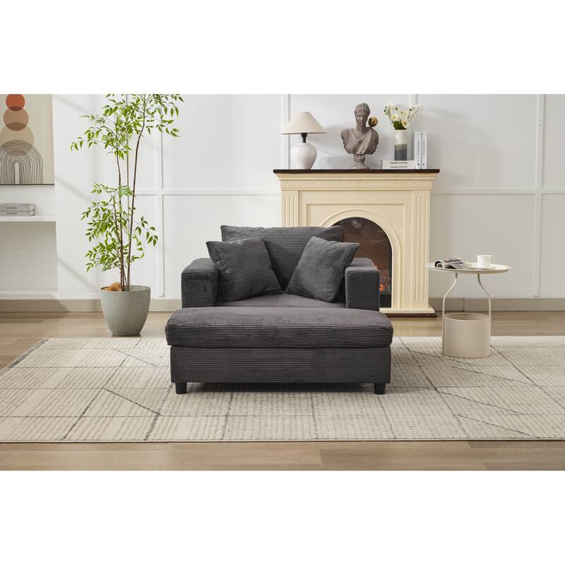 Chaise Lounge Chair with Removable Ottoman, Modern Accent Armchair Corduroy Sleeper Sofa Chair with Pillows for Living Room
