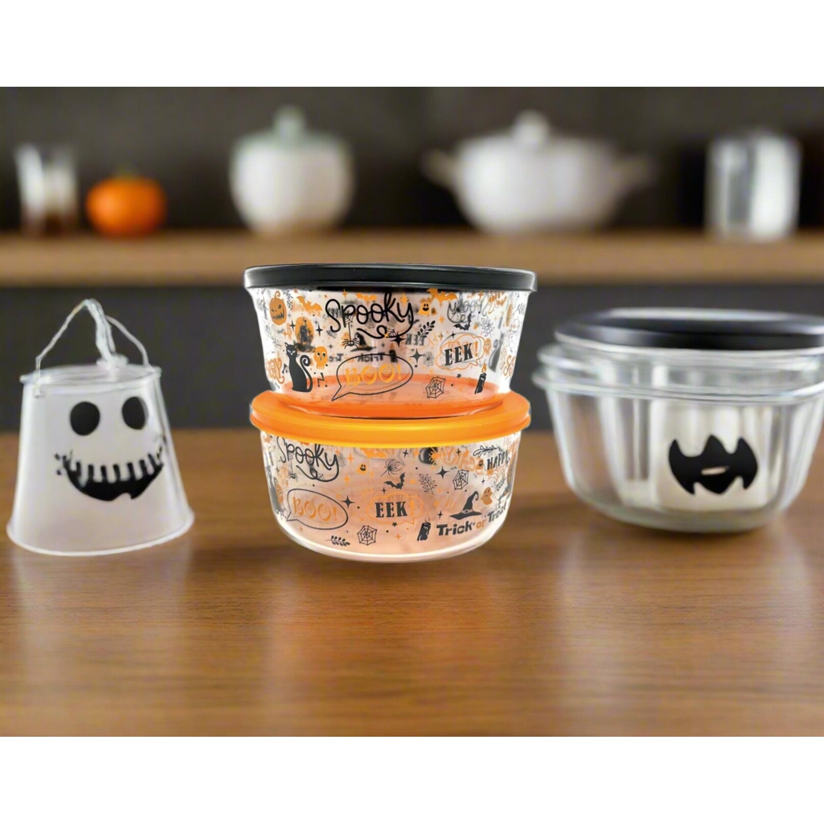DURA LIVING Halloween-Glasbehälter Mit Deckel – 6-teiliges Set (3 Dosen + 3 Deckel) – Gruselig-lustiges Design, Spülmaschinenfest & Luftdicht