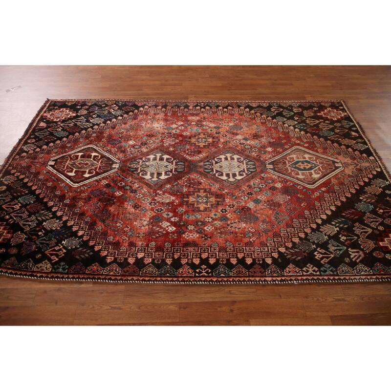 Tribal Geometric Shiraz Persian Vintage Area Rug Handmade Wool Carpet - 5'3"x 8'1"
