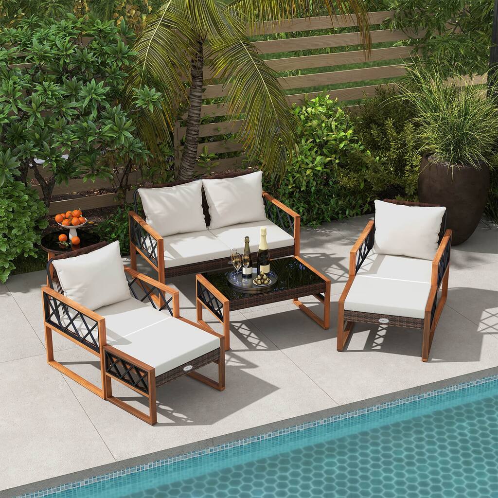 Costway 7 PCS Patio PE Wicker Furniture Set with Ottomans Cushions and - See Details
