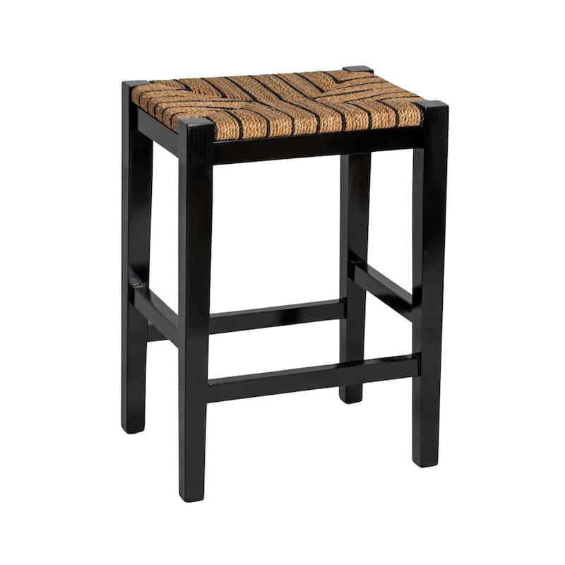 Willowbrook Wood and Seagrass Backless Counter Stool - Black Stained