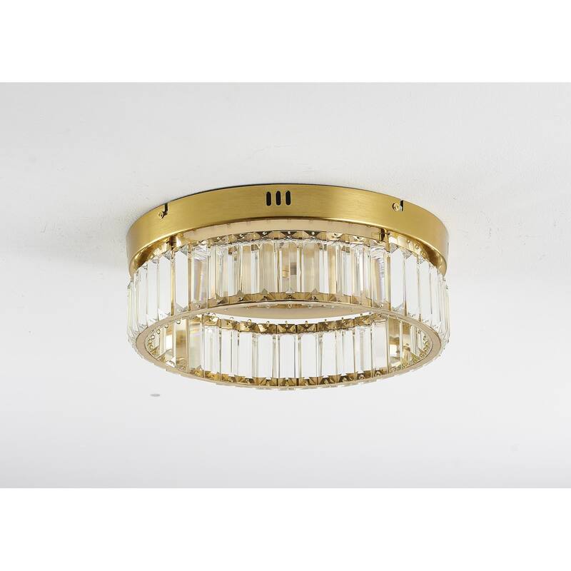 1-Light Brass Dimmable LED Flush Mount With Clear Crystals