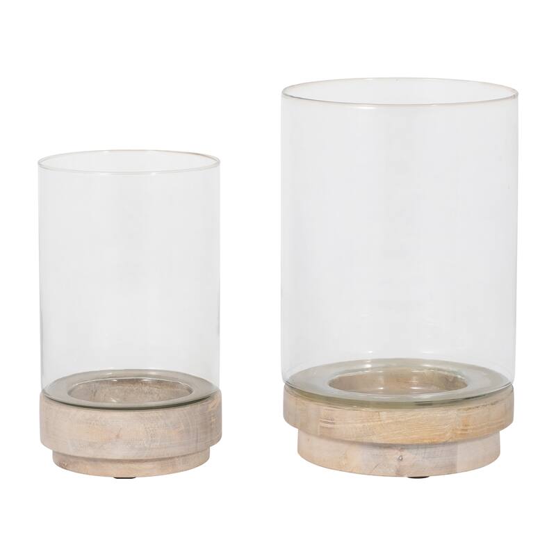 Sagebrook Home Iron and Glass Candle Holders on Mango Wood Base - Elegant Home Decor Essentials for Serenity - 7" x 7" x 11"