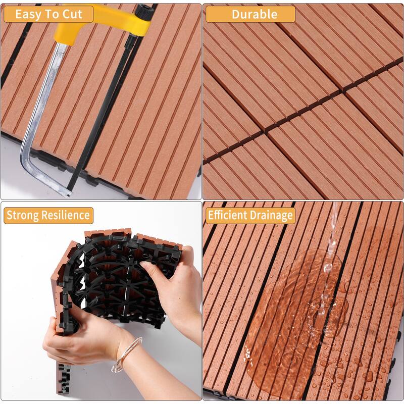 11.8" x 11.8" square wood-plastic composite deck tiles
