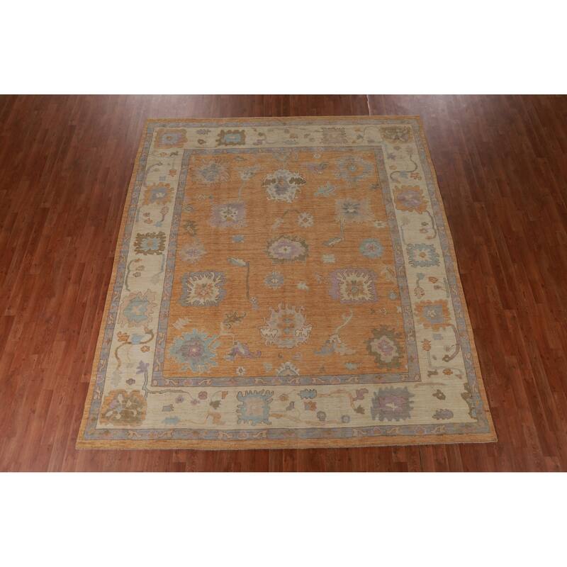 Hand Knotted Oriental 100% Wool Carpet Transitional All-Over Oranges & Rust Oushak Area Rug - 9' 10'' X 8' 7''