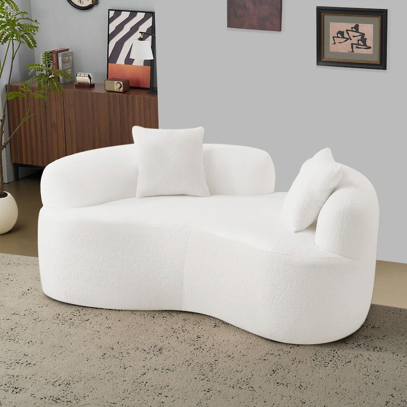 66.93" Curved Loveseat - White Full Compression Sponge Sofa with Teddy Velvet Fabric - White