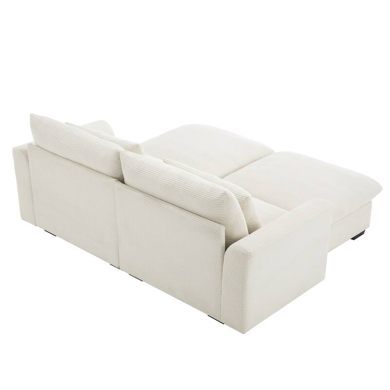Corduroy Loveseat Sofa Couch with Storage Ottomans, Modern Sectional 2 Seater Sofa with Deep Seat, Pillows for Small Spaces