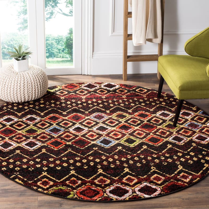 SAFAVIEH Amsterdam Bridget Moroccan Boho Rug - 6'7" Round - Black/Multi - Round