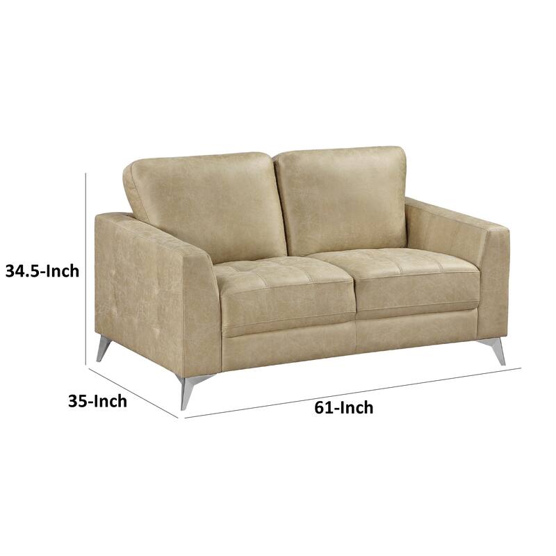 Casie Loveseat, Sand Brown Microfiber Foam, Chrome Legs 61 Inch