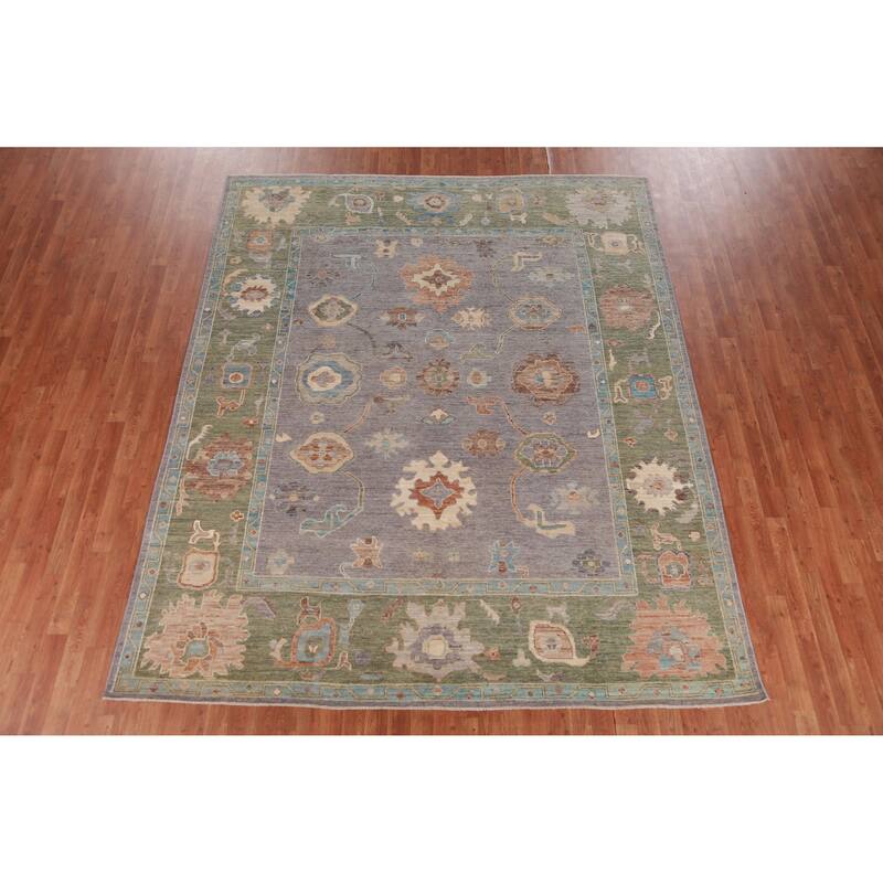 Hand Knotted Oriental 100% Wool Carpet Transitional All-Over Purples Oushak Area Rug - 9' 10'' X 8' 0''