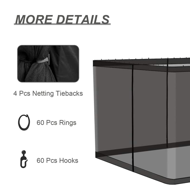 Aoodor 10'x12' Replacement Gazebo Mosquito Netting 4-Panel Sidewalls