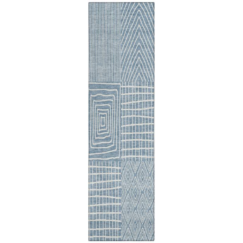Machine Washable Indoor/ Outdoor Geo Patchwork Chantille Rug