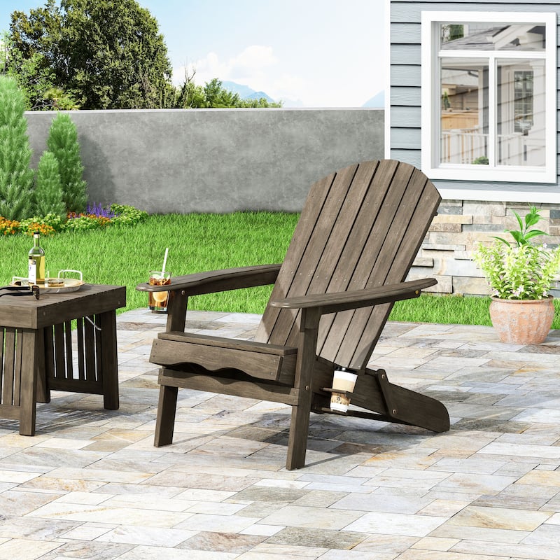 Roomfitters Adirondack Folding Patio Chair with Built-In Cup Holders, Weather-Resistant Outdoor Lounger