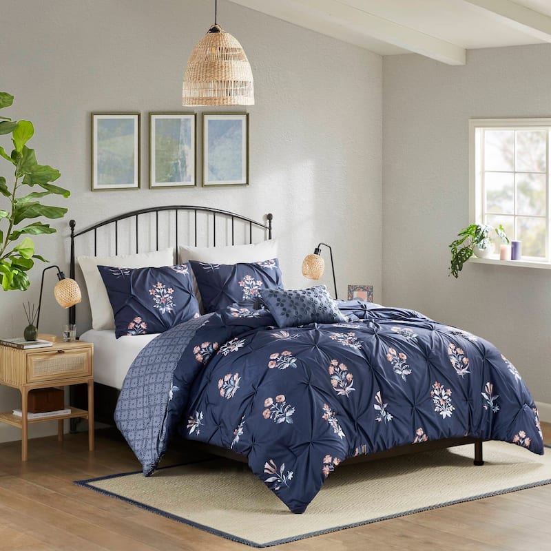 Madison Park Marfa 4 Piece Pintuck Comforter Set with Throw Pillow