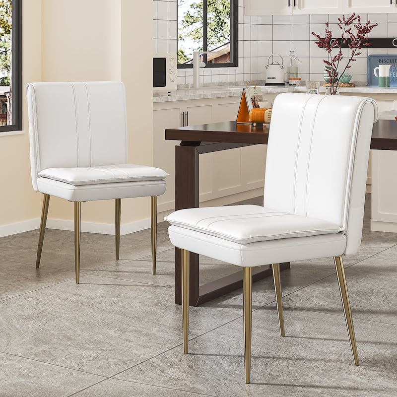 VECELO Foldable Dining Chair Set 2/4/6 Pack PU Leather Space Saving Chairs with Metal Legs Waterproof Kitchen Living Room Chairs - White - Set of 2
