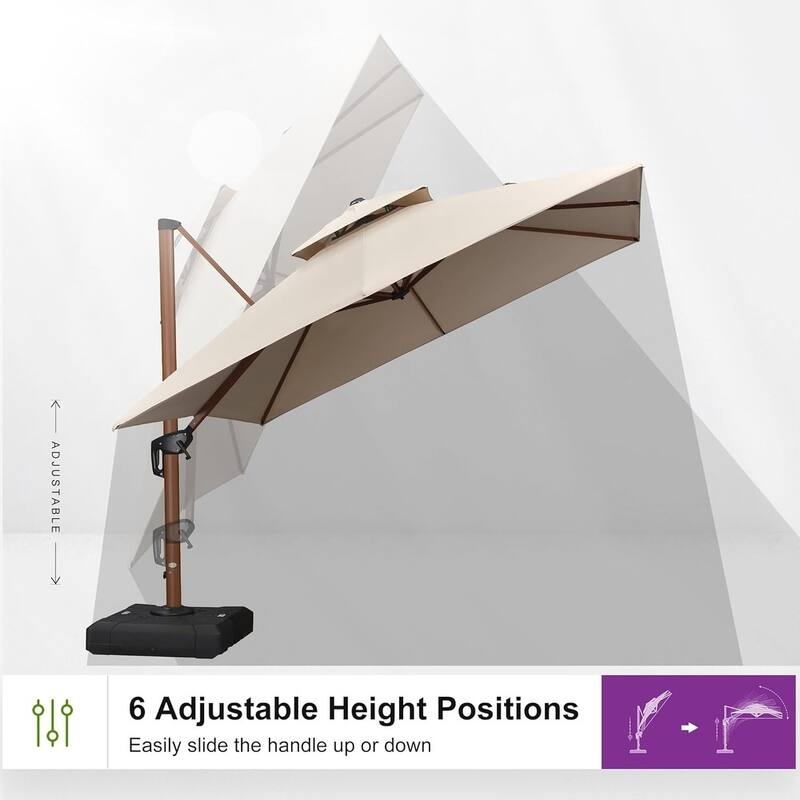 PURPLE LEAF 10 ft Square Wood Pattern Patio Cantilever Umbrella with Base
