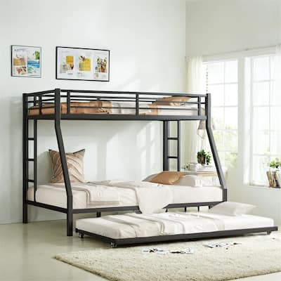 Twin Over Full Metal Bunk Bed with Twin Size Trundle