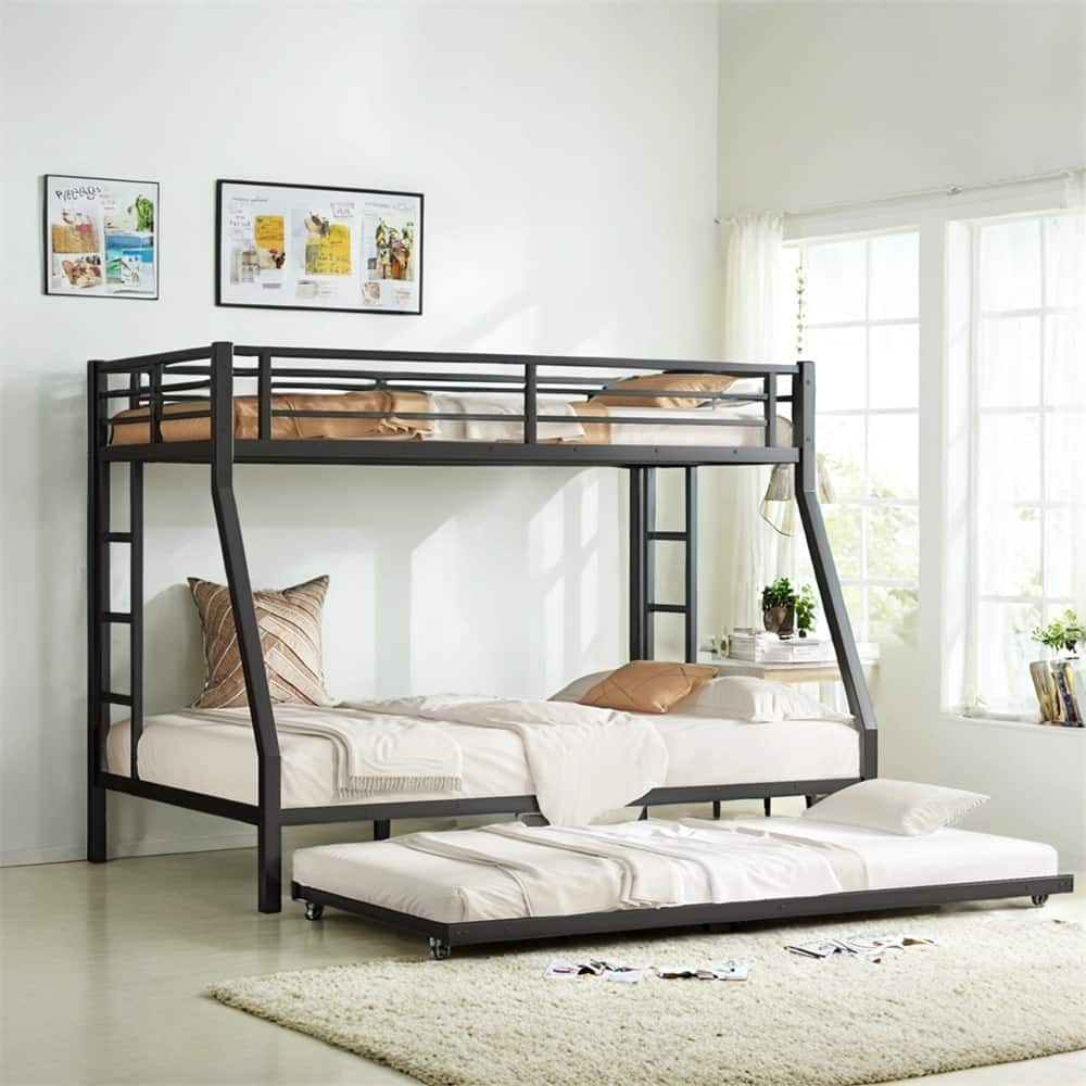Twin Over Full Metal Bunk Bed with Twin Size Trundle