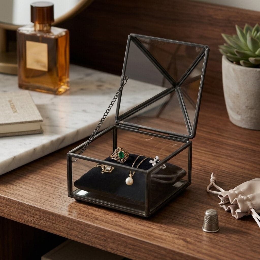 Vortial Metal Framed Glass Pyramid Decorative Box - N/A