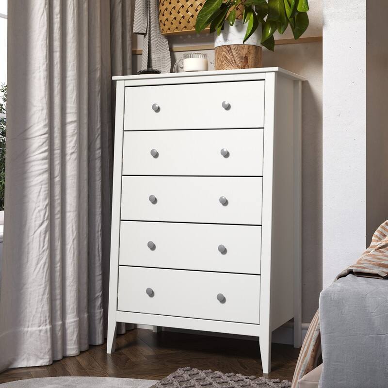 Jela Solid Wood 5 Drawer Dresser - White