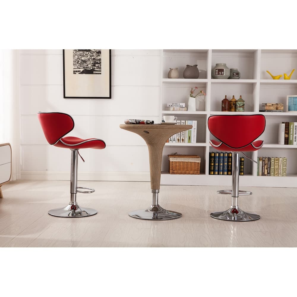 Faux Leather Upholstery Bar Stool Set of 2, Adjustable Swivel Bar Stool with Chrome Base for Kichen Island, Bar & Counter