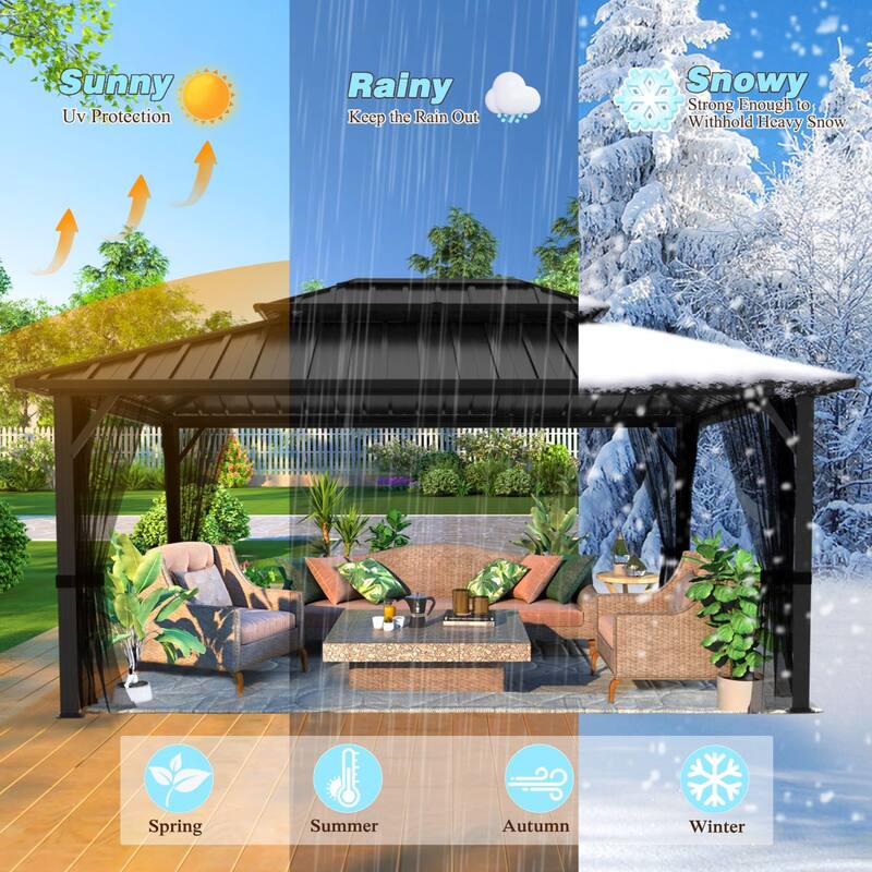 VEIKOUS Aluminum Double Hardtop Gazebo Pergola for Patio, Lawn, and Garden with Removable Netting