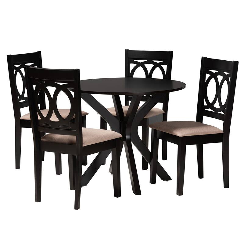 Sanne Modern Beige Fabric and Espresso Brown Finished Wood 5-Piece Dining Set - Beige, Espresso Brown