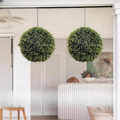 2Pcs Artificial Topiary Plant Balls, Faux Greenery Hanging Grass Ball