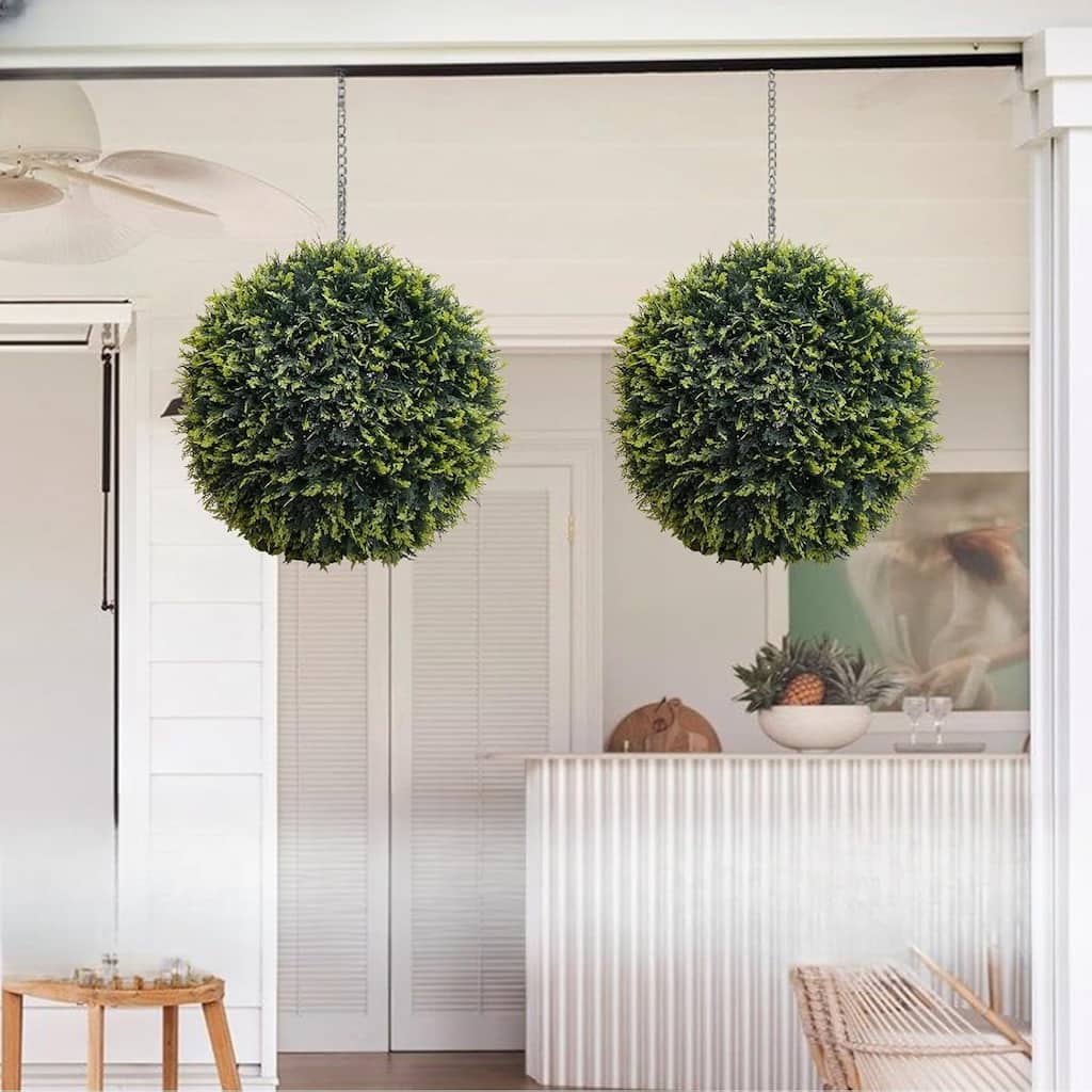 2Pcs Artificial Topiary Plant Balls, Faux Greenery Hanging Grass Ball