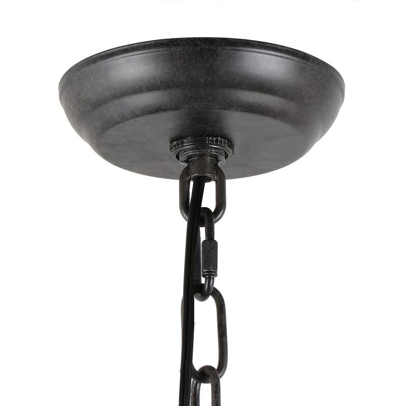 Farmhouse 1-Light Cylinder Wood Grain Metal Cage Kitchen Island Pendant Light Adjustable- Brown - D7" x H11"