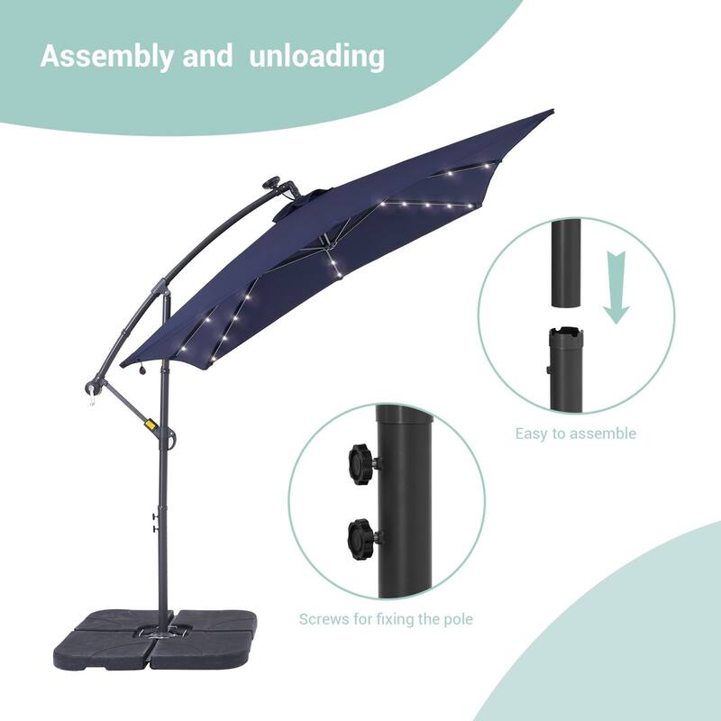 BONOSUKI 8.2Ft Solar Powered Cantilever Patio Umbrella With Base