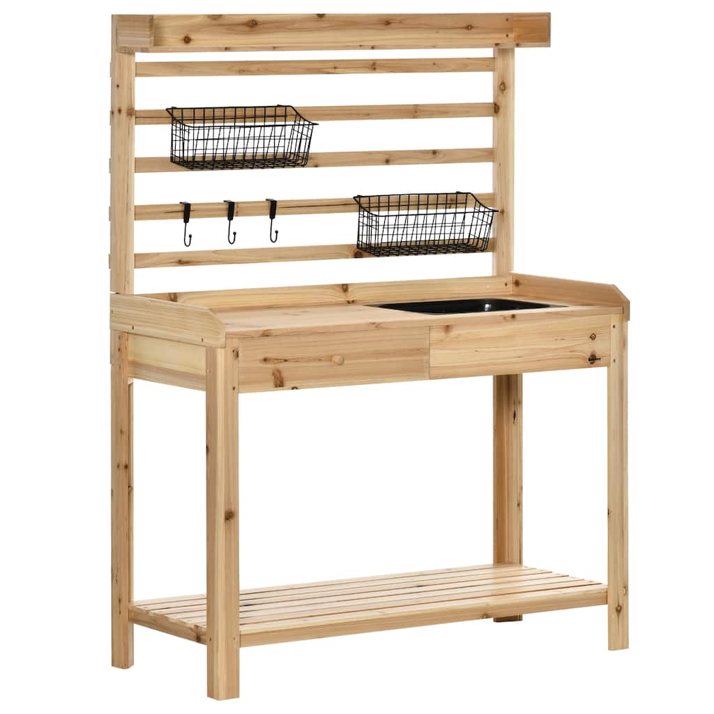 Outsunny Potting Bench Table, Garden Work Bench, Workstation with Metal Sieve Screen, Removable Sink