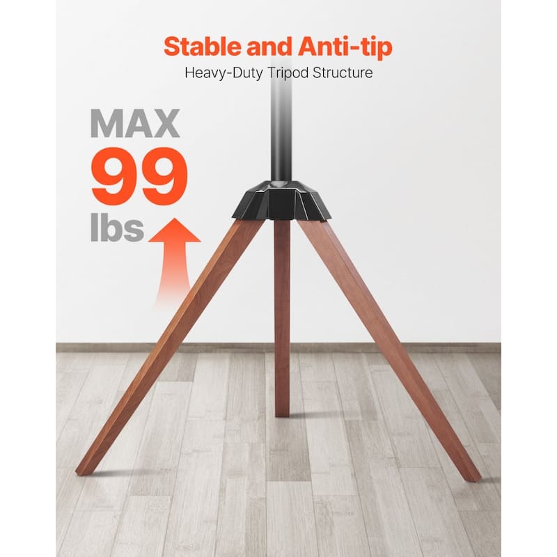 Tripod TV Stand for 40-65 inch TVs with Oak Wood Legs and Rotation - 35.83 x 20.08 x 56.69 in