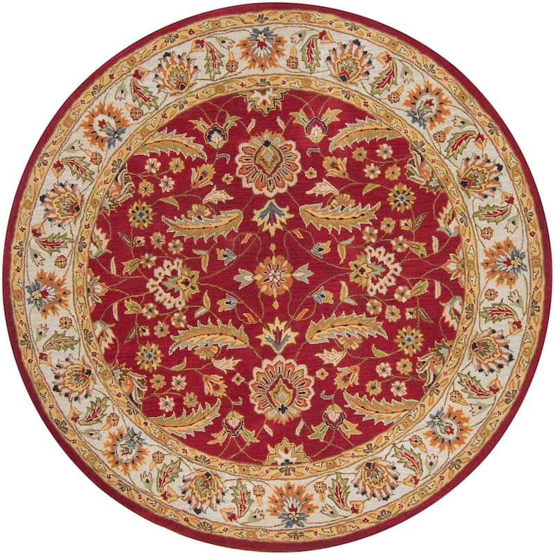 Livabliss Traditional Caesar Border Area Rug - 8' x 8' Round - Red/Ivory