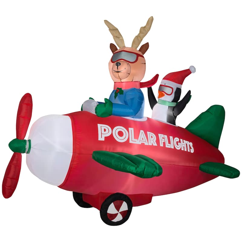 Gemmy Animated Christmas Inflatable Reindeer in Airplane, 6 ft Tall