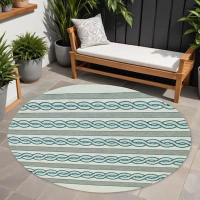 Lax Artistic Abstract Weather Resistant Modern Chic Hand-Woven Round Outdoor Rug - 7' Round
